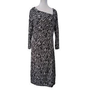 Pendleton Womens Size L Striped Faux Wrap Asym Neck Long Sleeve‎ Midi Dress